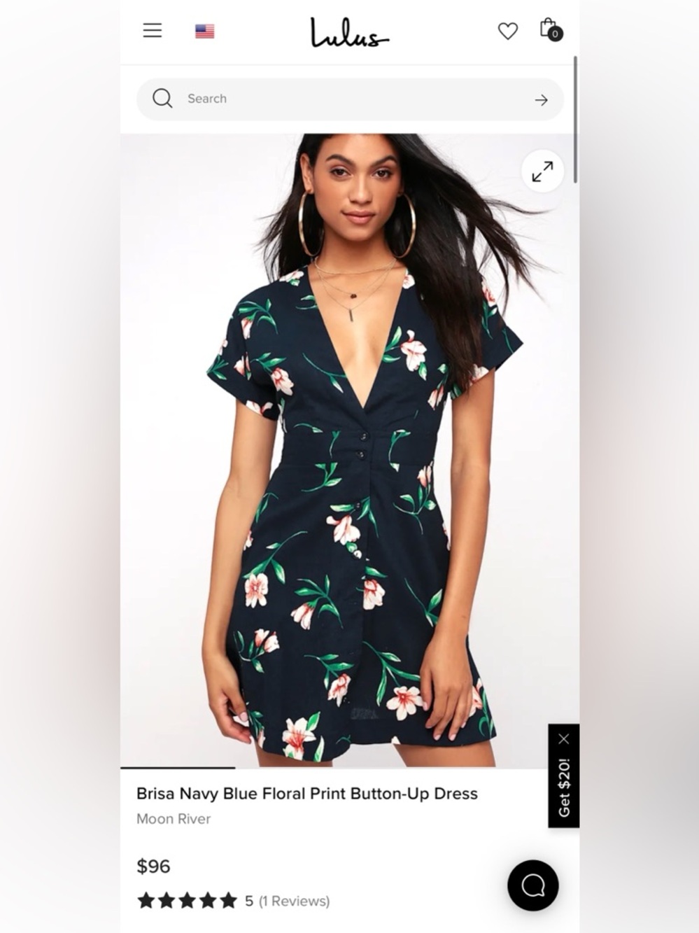 NWOT Moon River Navy Blue Button Down Dress with Pink Floral Print